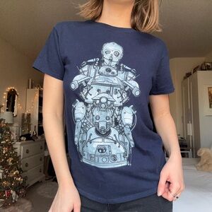 star wars navy and light blue droid tower graphic crewneck t-shirt